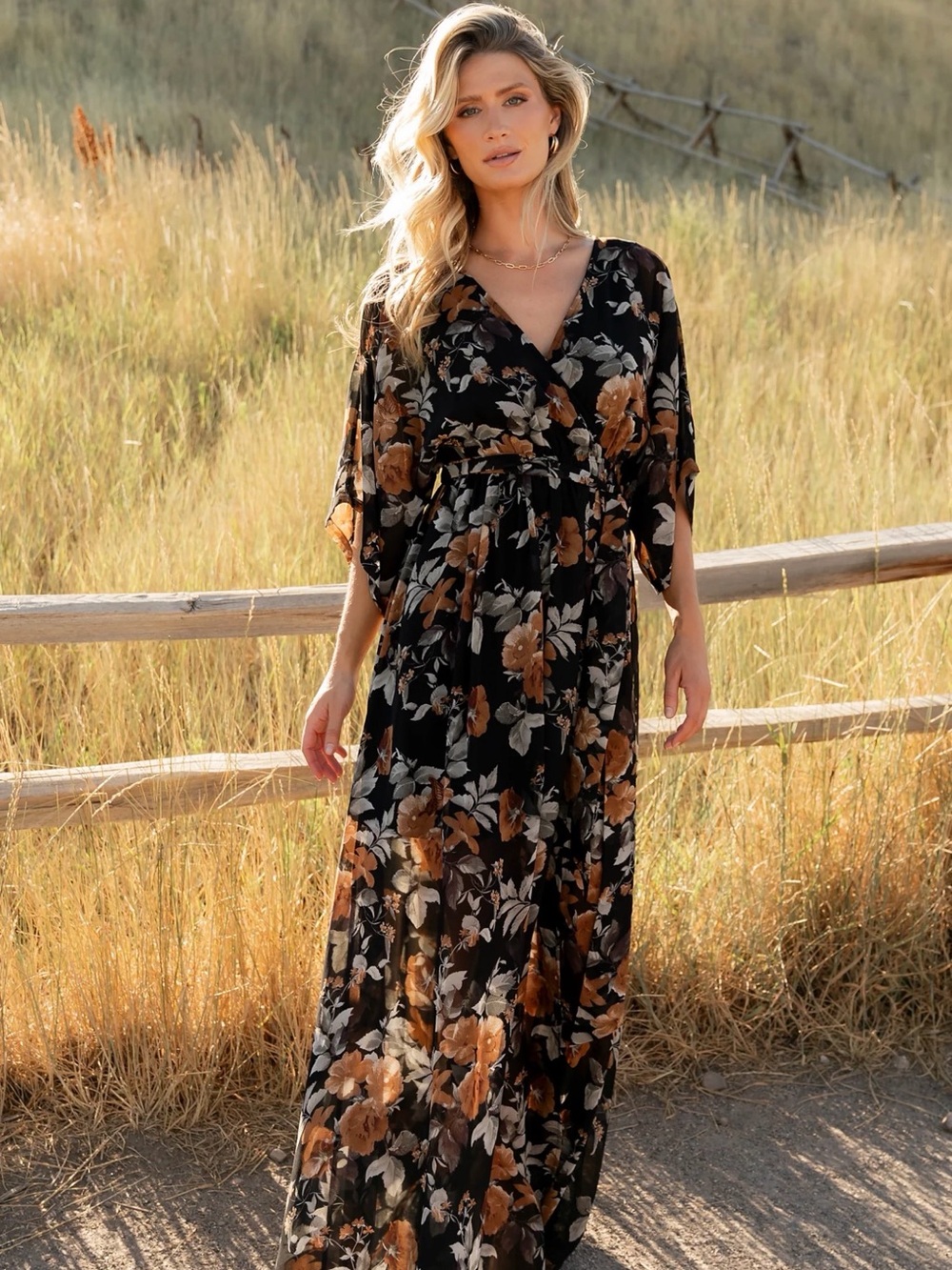 Black Floral Wrap Maxi Dress - Elegant Everyday